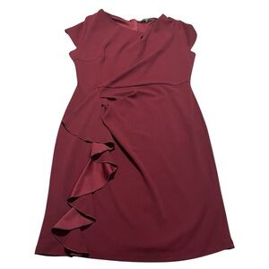 Elegant Plus Size XXL Burgundy Dress with Ruffle Detail midi office holiday